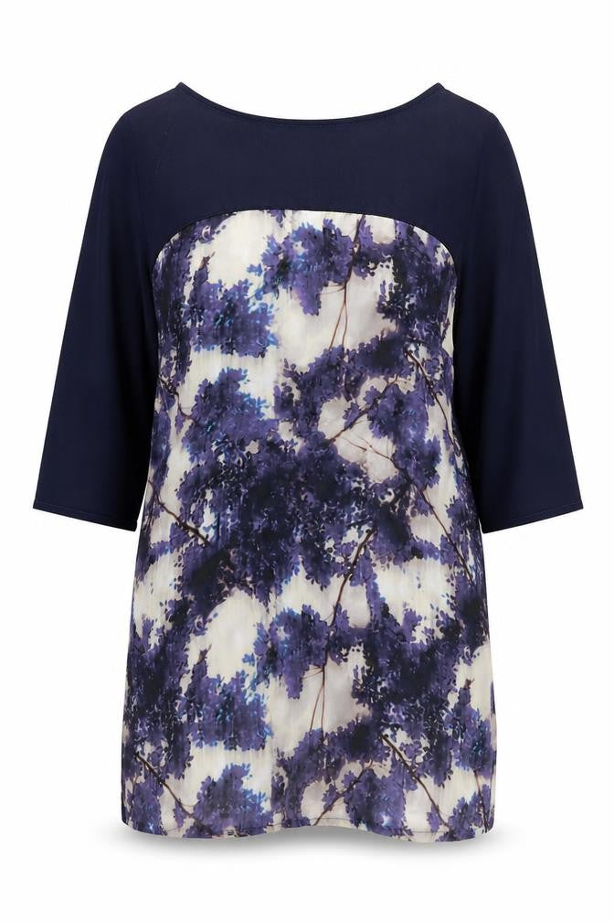 Front view of Principles women’s blue floral polyester shift, size UK 16, round neck pullover