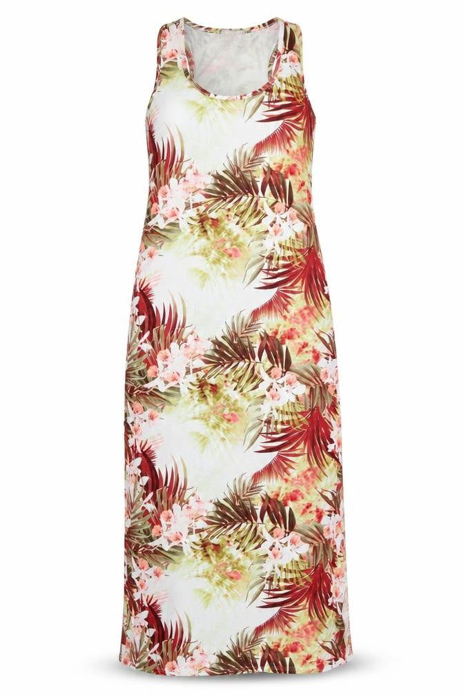 Front view of Bu-zz women’s multicoloured floral polyester maxi, size S, round neck pullover