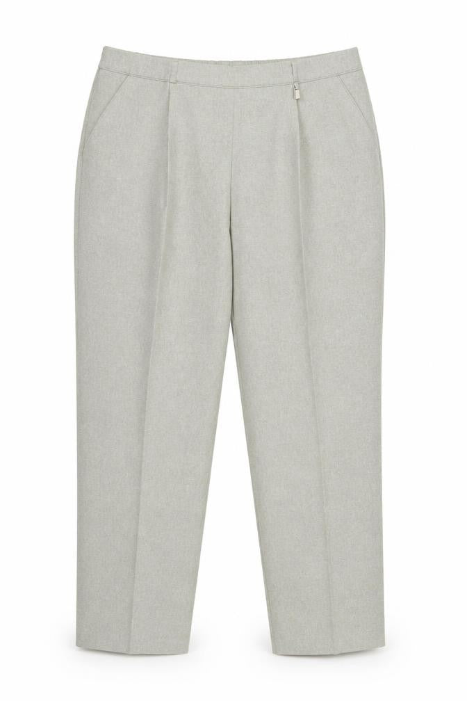 Front view of Classics women’s green polyester trousers, size UK 18, 29-inch leg regular
