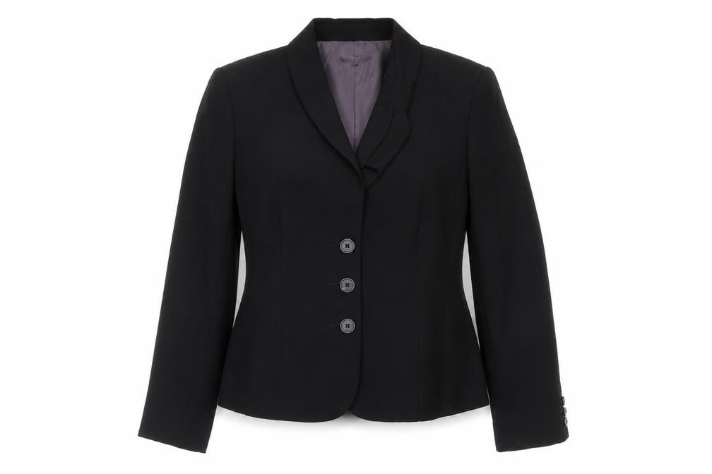 Front view of Linea women’s black polyester jacket suit jacket, size UK 14