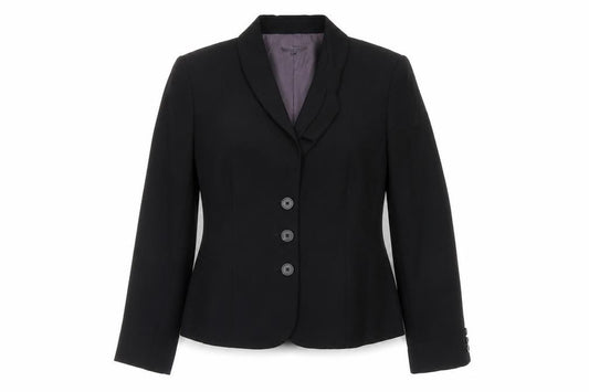 Front view of Linea women’s black polyester jacket suit jacket, size UK 14