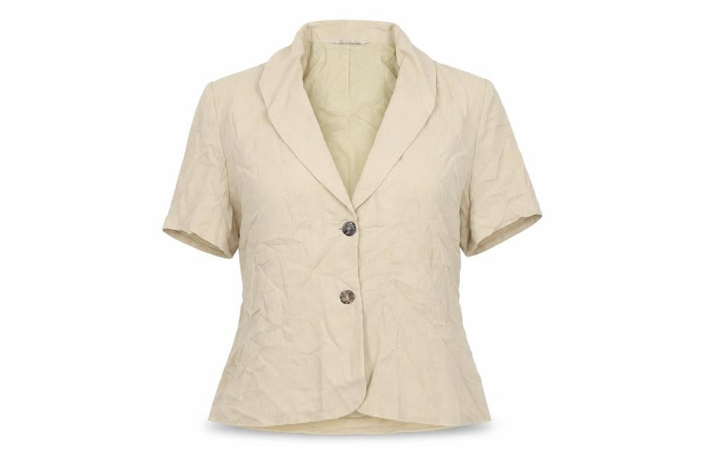 Front view of Berkertex women’s beige jacket blazer, size UK 14, button