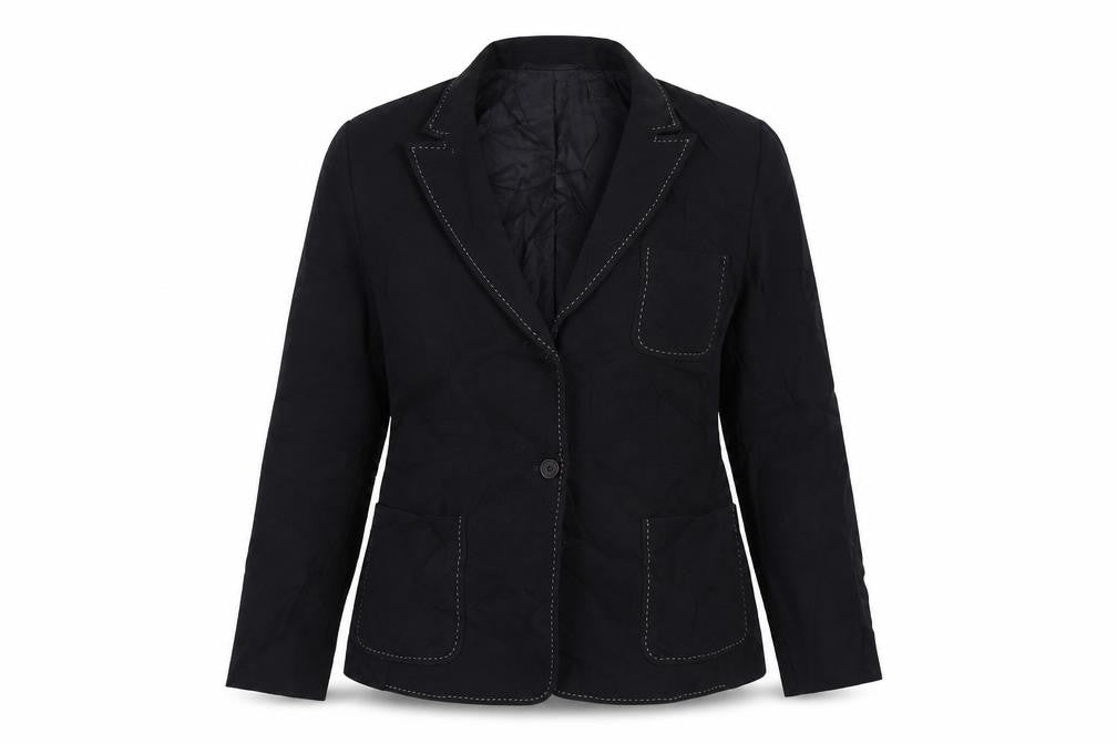 Front view of PLANET women’s black jacket blazer, size UK 10, button