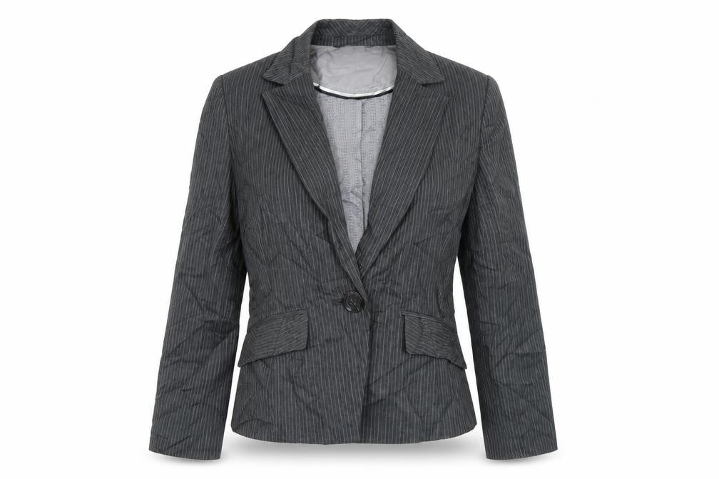 Front view of Debenhams women’s grey striped jacket blazer, size UK 10