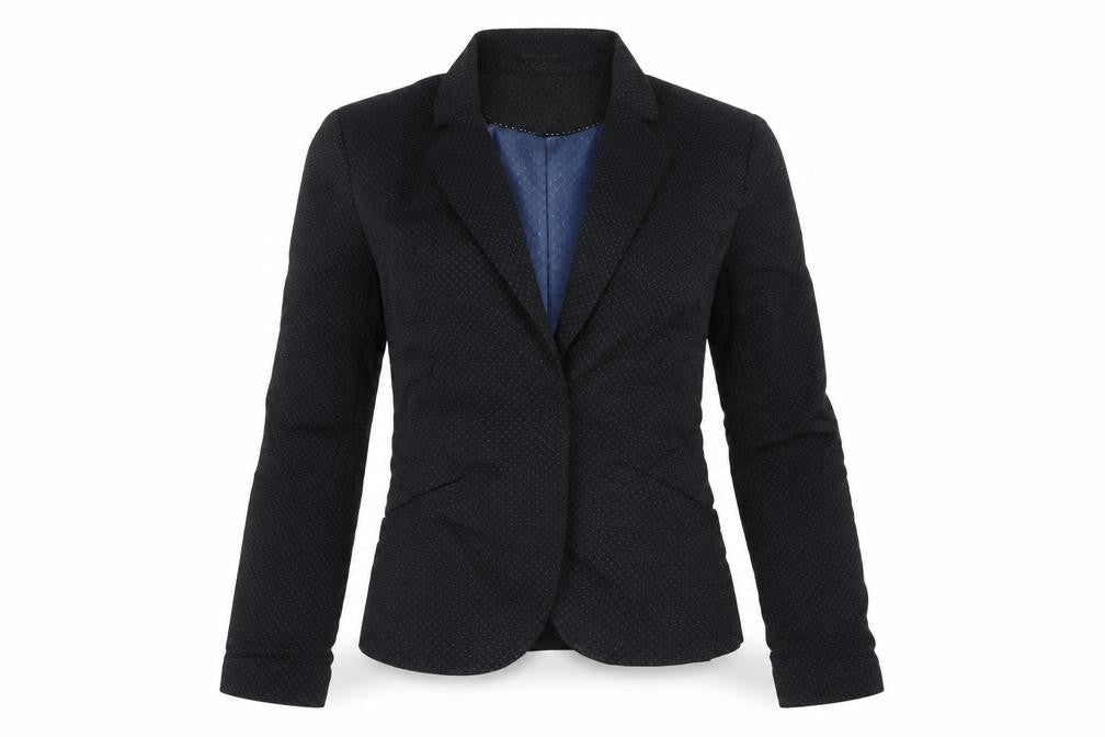 Front view of Atmosphere women’s black polka dot jacket blazer, size UK 8