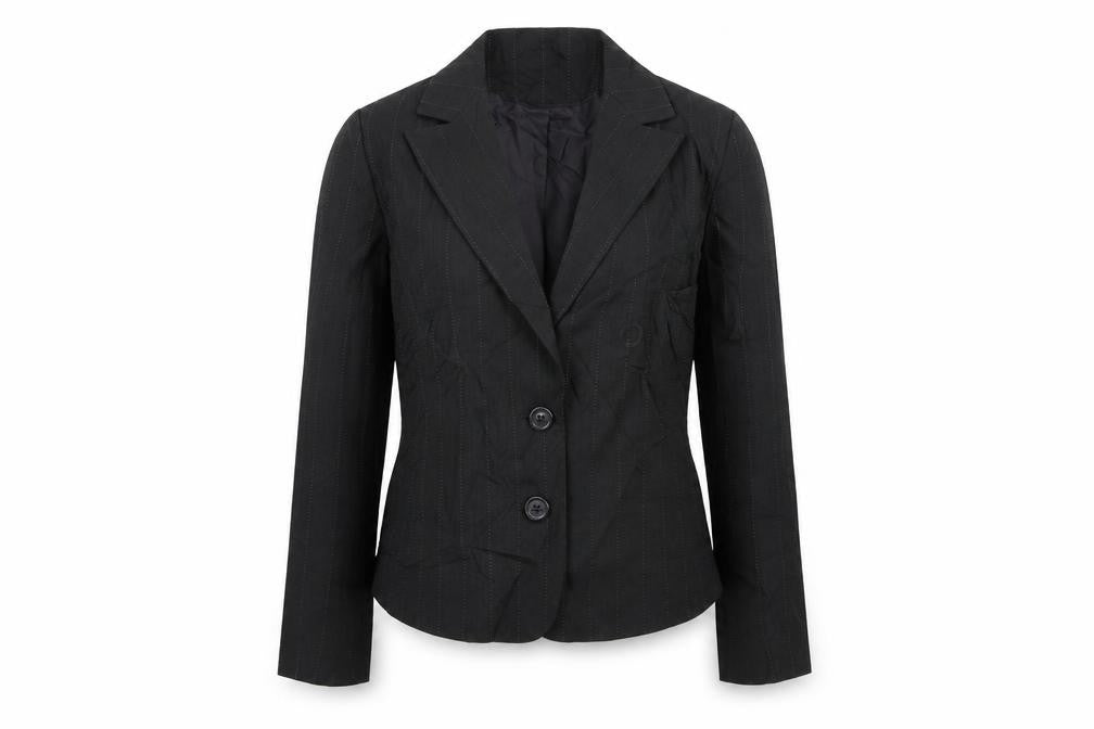 Front view of George women’s black striped jacket blazer, size UK 12