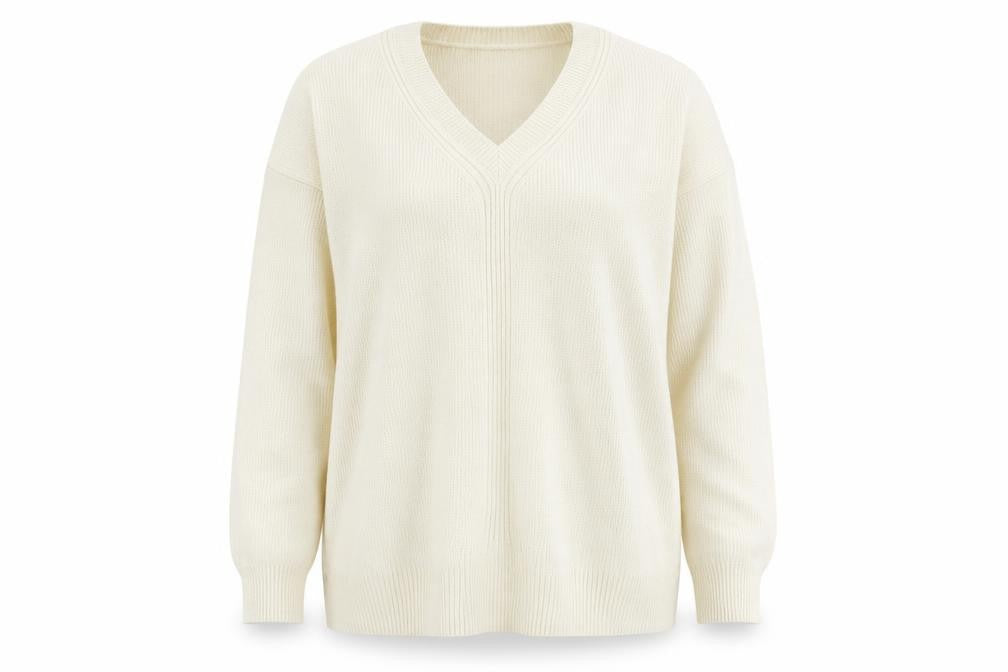 Front view of Topshop women’s beige v-neck nylon jumper, size S