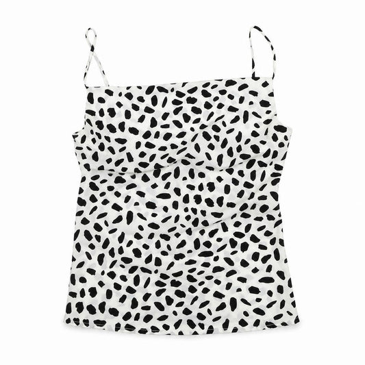 Front view of IVIVI women’s white animal print polyester basic t-shirt, size M, square neck