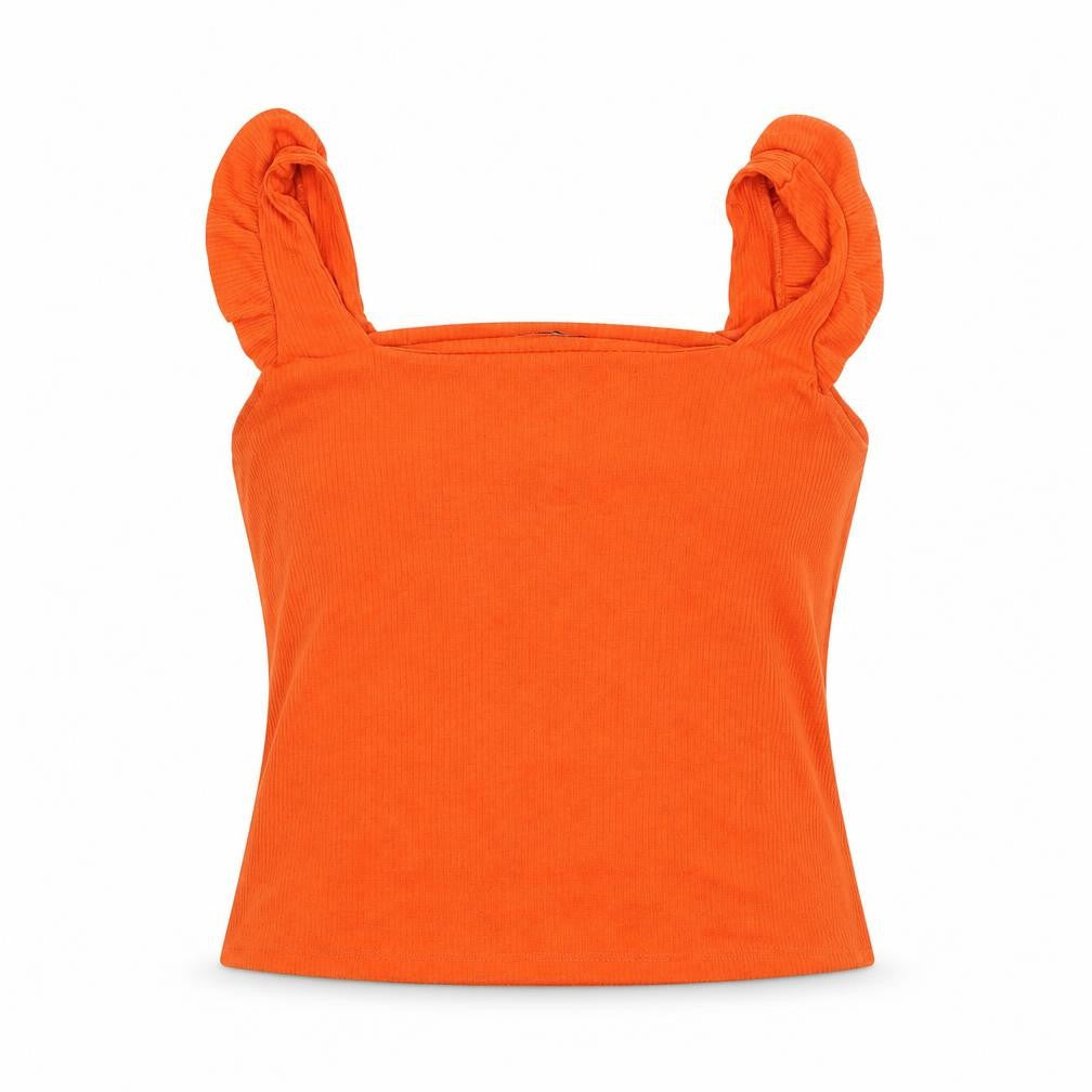 Front view of Ambar women’s orange polyester basic t-shirt, size L, square neck