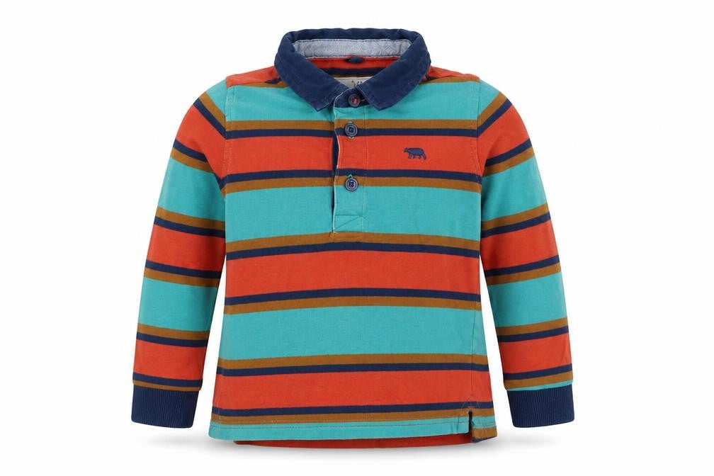 Front view of Marks & Spencer girls’ blue animal print cotton basic polo, size 3-4, years collared pullover