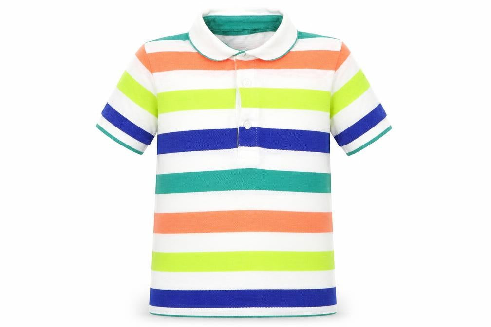 Front view of George girls’ white striped cotton basic polo, size 3-4, years collared pullover