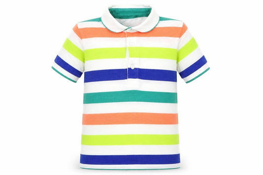 Front view of George girls’ white striped cotton basic polo, size 3-4, years collared pullover