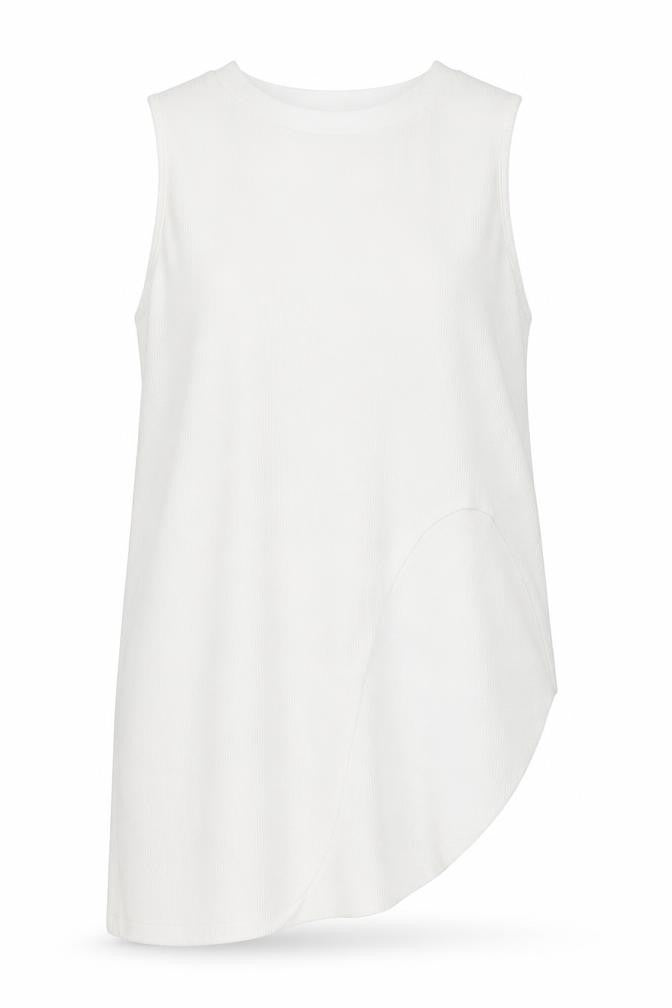 Front view of Atmosphere women’s white polyester basic tank, size UK 14, mock neck - asymmetrical
