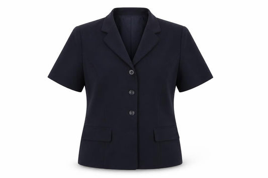 Front view of Prima women’s blue jacket, size UK 18, button