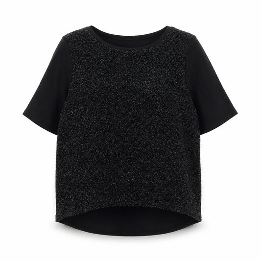 Front view of Blue Inc women’s black polyester basic blouse, size UK 12, round neck