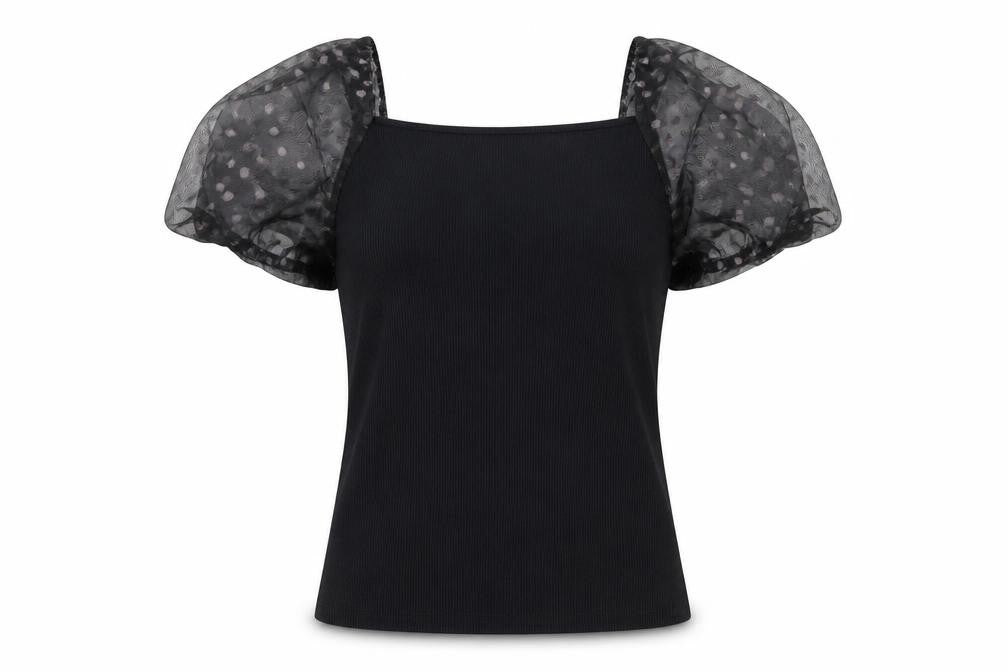 Front view of New Look women’s black polyester basic blouse, size UK 10, square neck