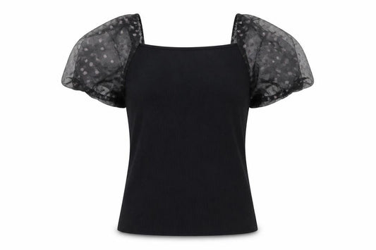 Front view of New Look women’s black polyester basic blouse, size UK 10, square neck