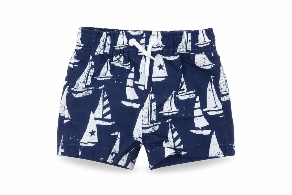 Front view of Next boys’ blue polyester cropped trousers, size 3-6, months pullover - swimwear