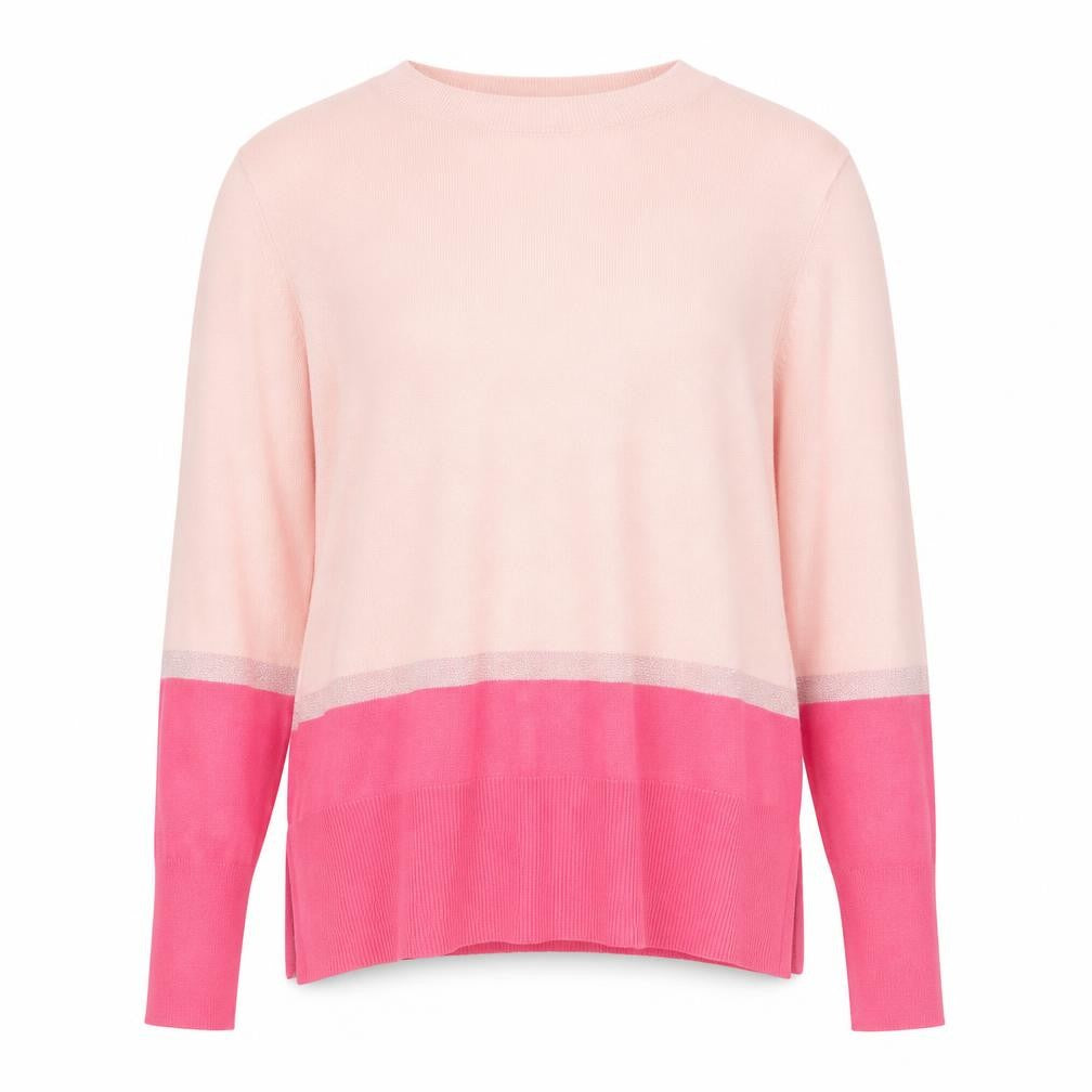 Front view of Oasis women’s pink round neck viscose jumper, size M