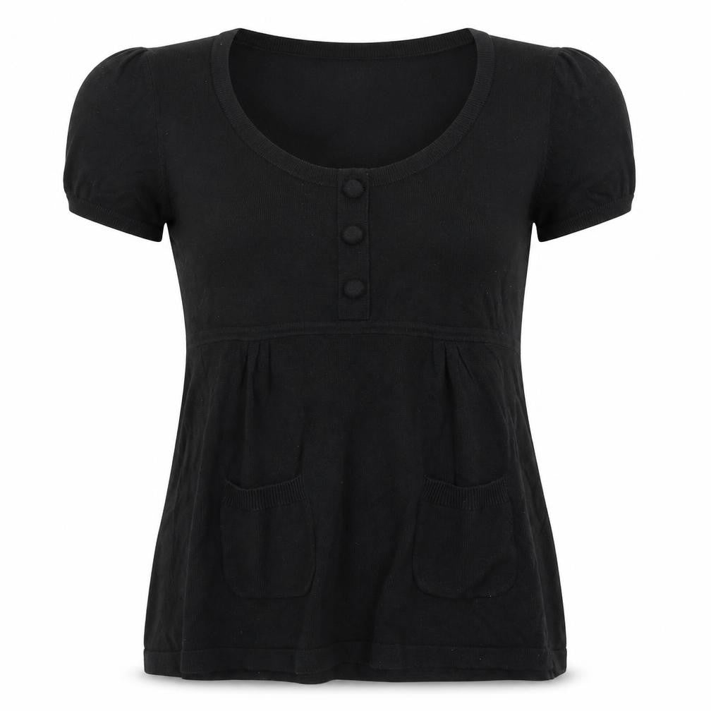 Front view of Marks & Spencer women’s black round neck viscose jumper, size UK 12