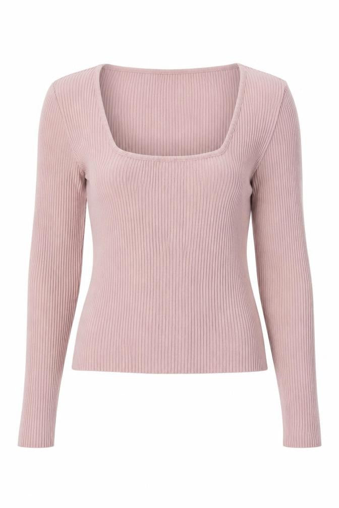 Front view of H&M women’s pink square neck cotton jumper, size S