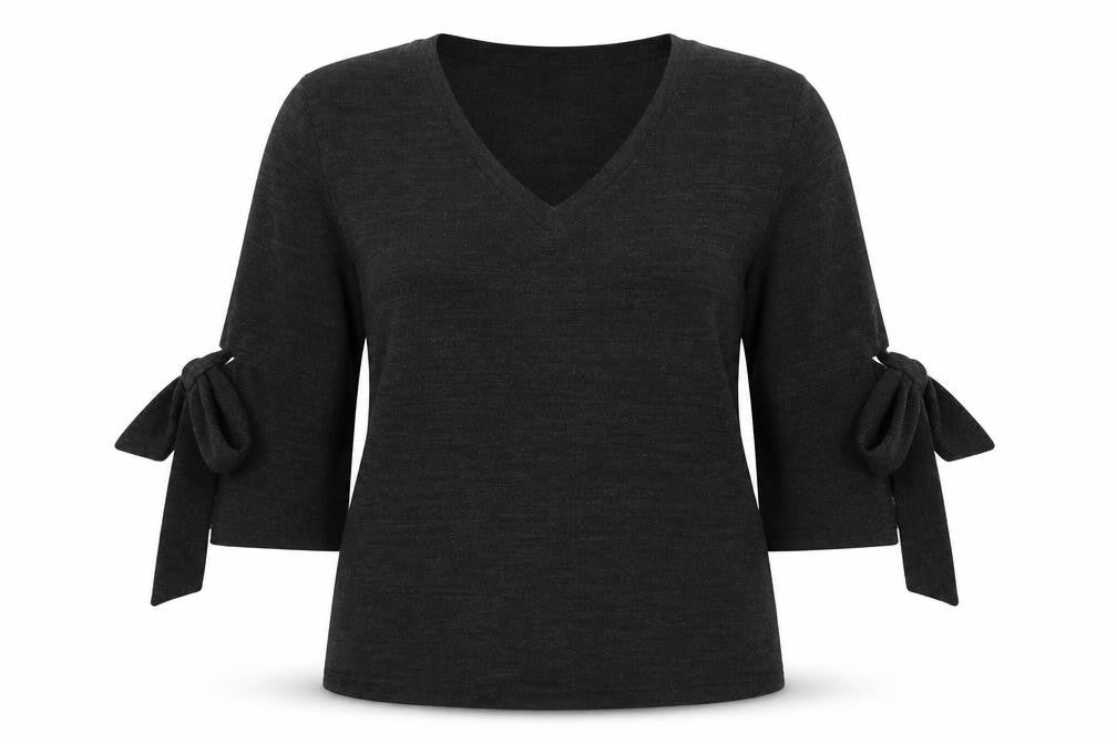 Front view of COIN 1804 women’s black round neck polyester jumper, size L