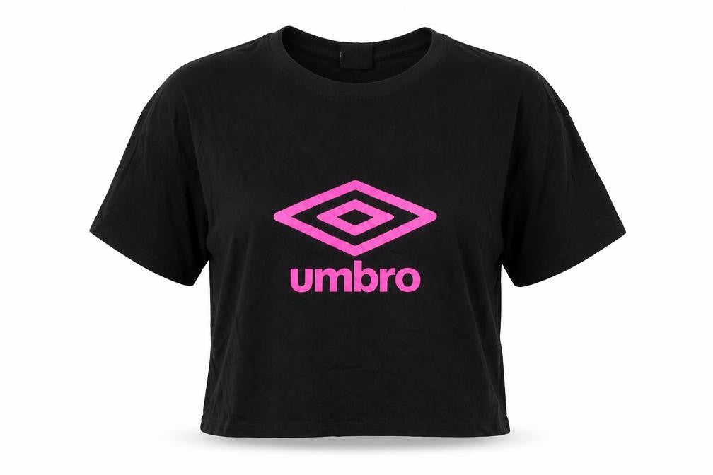 Front view of Umbro women’s black cotton basic t-shirt, size L, round neck