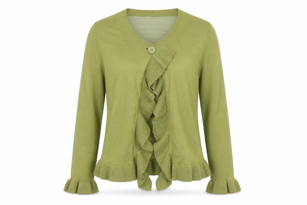 Moda Womens Green Round Neck  Acrylic Cardigan Jumper Size 14