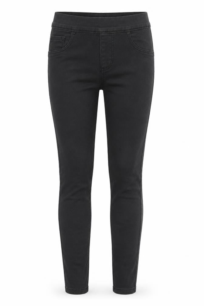Front view of Next women’s black polyester jegging trousers, size UK 6, 25-inch leg regular - pleather