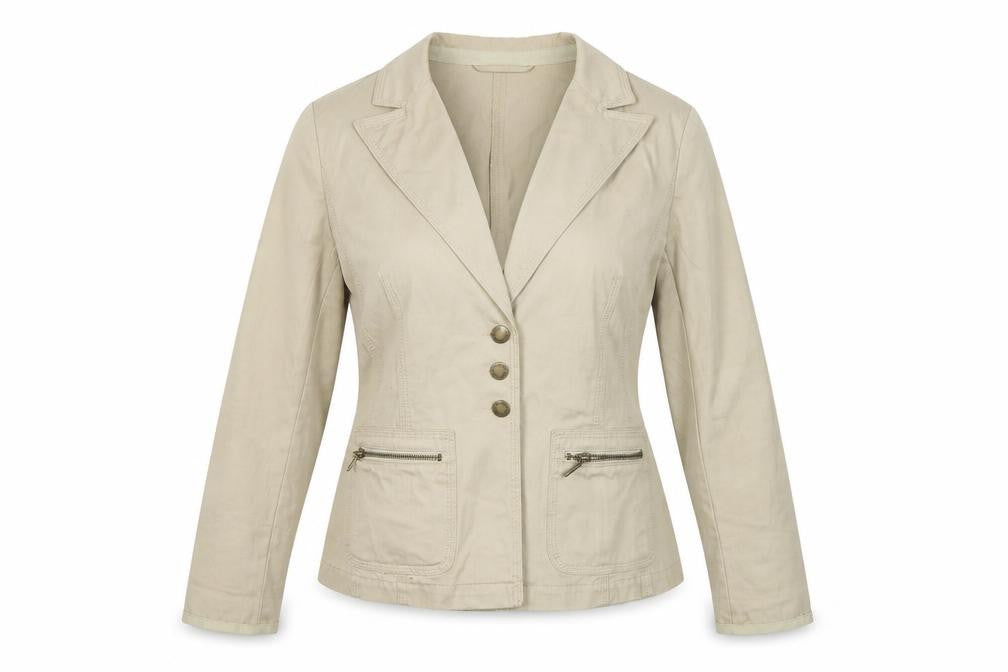 Front view of Moto women’s beige jacket blazer, size UK 12
