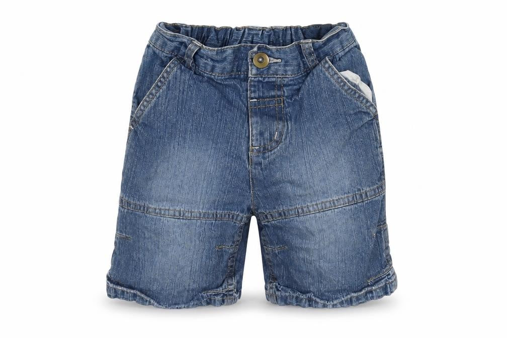 Front view of Tu boys’ blue cotton dungaree shorts shorts, size 3-4, years regular