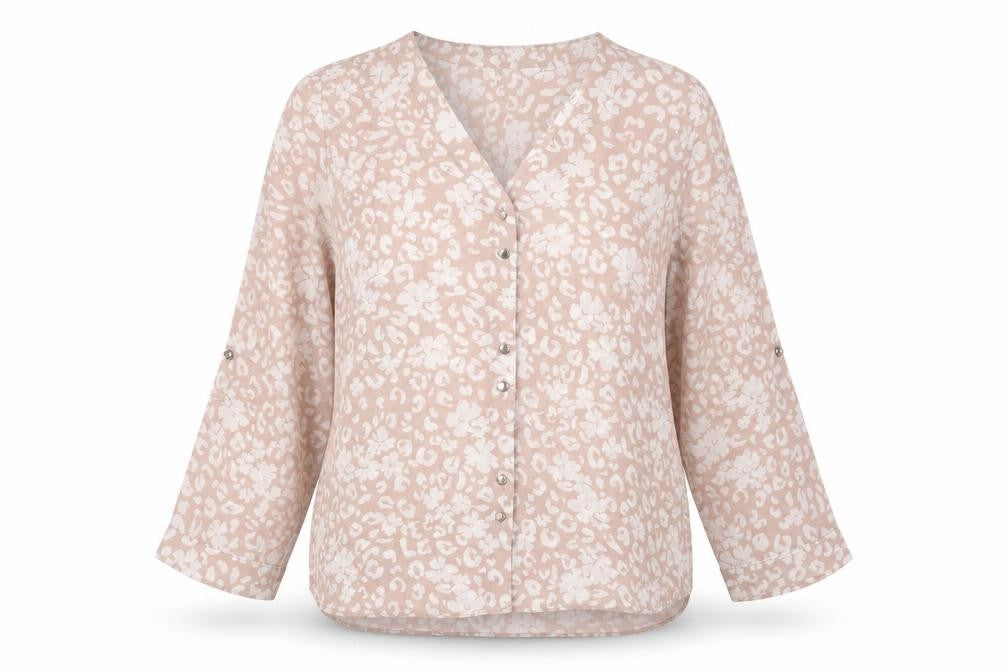 Front view of Dorothy Perkins women’s pink animal print polyester basic blouse, size UK 12, round neck