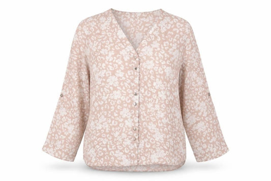 Front view of Dorothy Perkins women’s pink animal print polyester basic blouse, size UK 12, round neck