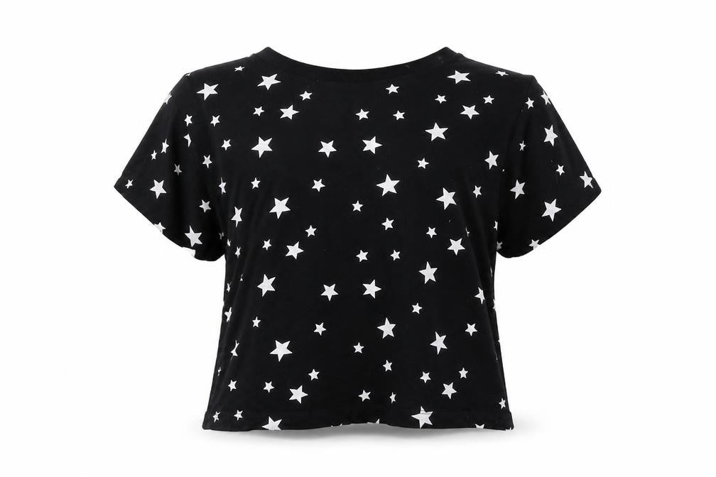 Front view of Primark women’s black geometric cotton basic t-shirt, size XS, round neck