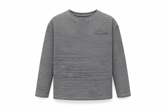 Front view of Next girls’ blue striped cotton basic t-shirt, size 7, years round neck