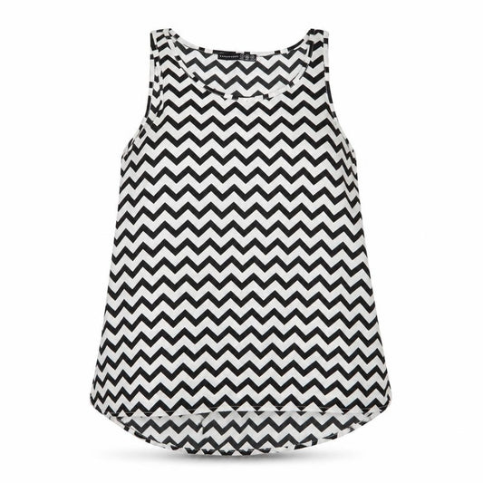 Front view of Atmosphere women’s white striped polyester basic tank, size UK 8, round neck