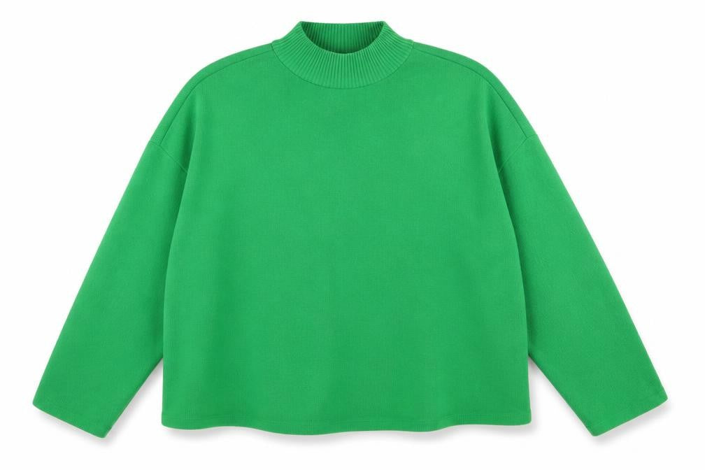 Front view of ASOS women’s green high neck polyester jumper, size UK 18, - cropped