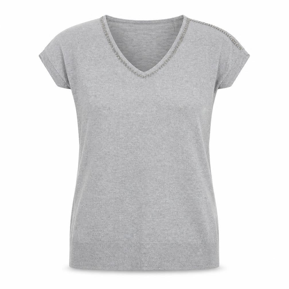 Front view of Wallis women’s silver viscose tunic blouse, size S, v-neck