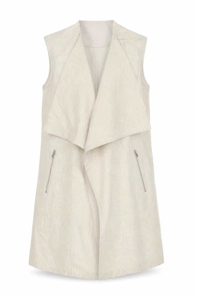 Front view of New Look women’s beige jacket waistcoat, size UK 12