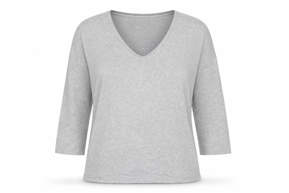 Front view of Vero Moda women’s grey v-neck polyester jumper, size S