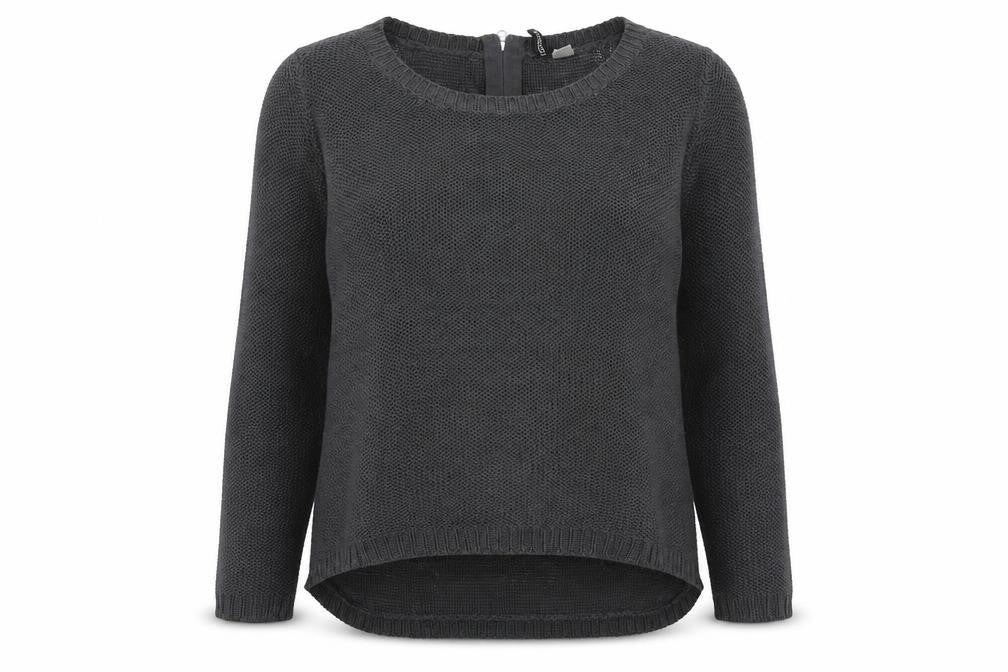 Front view of H&M women’s grey round neck acrylic jumper, size M