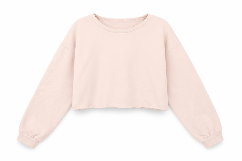 Front view of PRETTYLITTLETHING women’s pink cotton pullover sweatshirt, size UK 10, - cropped