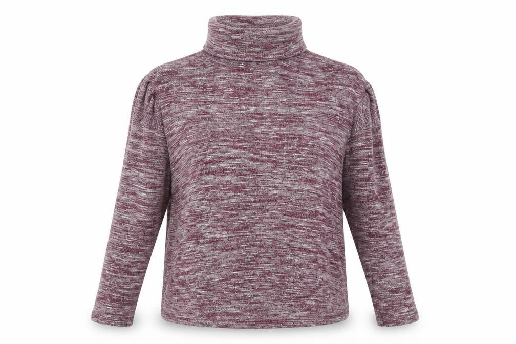 Front view of Atmosphere women’s purple roll neck polyester jumper, size M