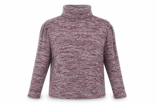 Front view of Atmosphere women’s purple roll neck polyester jumper, size M