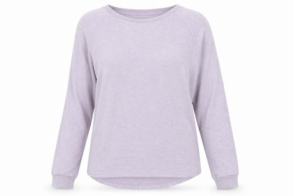 Front view of Primark women’s purple round neck polyester jumper, size S