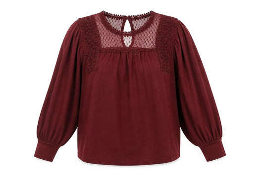Front view of Kaleidoscope women’s red polyester basic blouse, size UK 12, round neck