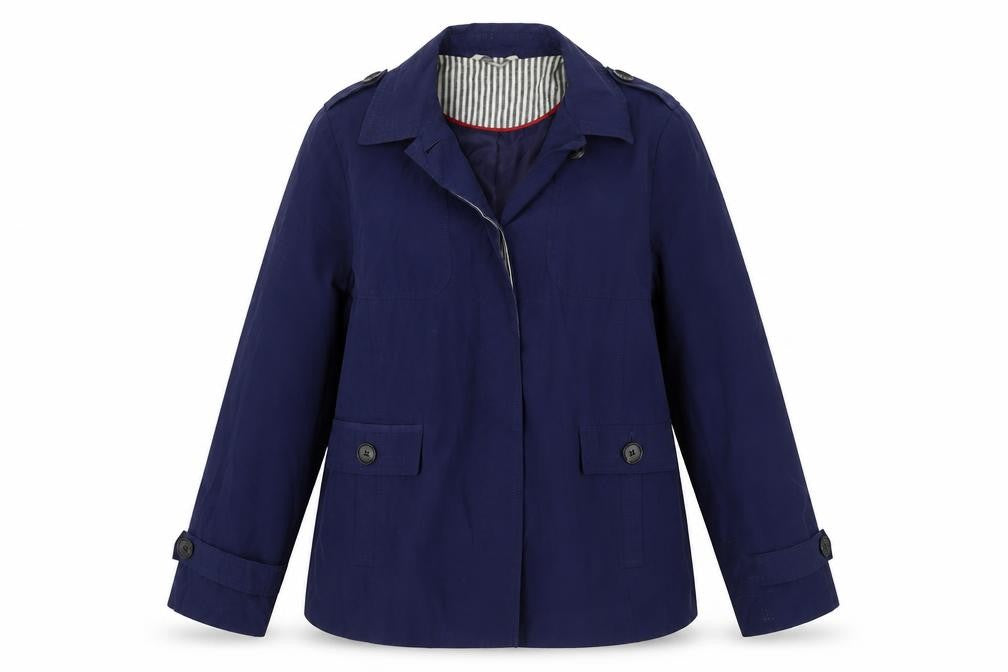 Front view of George women’s blue jacket, size UK 14, button