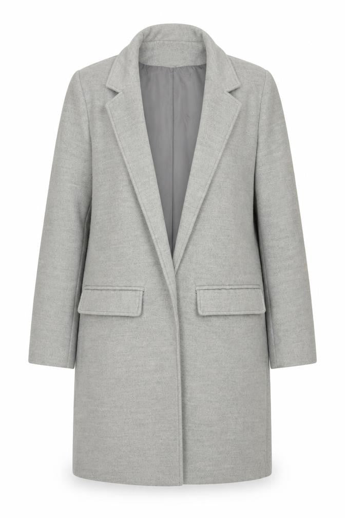 Front view of Miss Pap women’s grey overcoat coat, size L