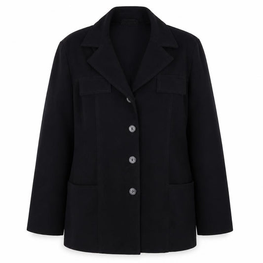 Front view of Ego women’s black jacket blazer, size UK 14, button