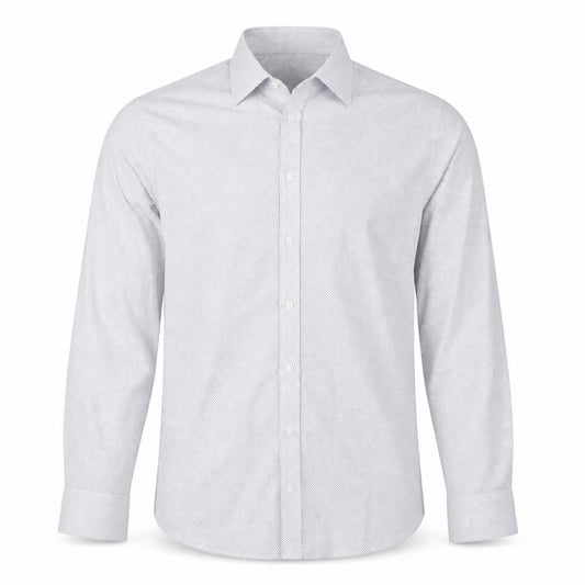 Front view of F&F men’s blue polyester button-up, size 44, collared
